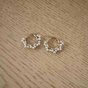 Boutique Gold and Pearl Hoop Earrings